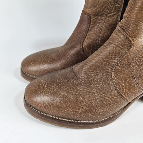 Roots Ankle Booties Women 8 38 Brown Tan Side Zip Boho Block Heel Pebbled Italy - Picture 2 of 11